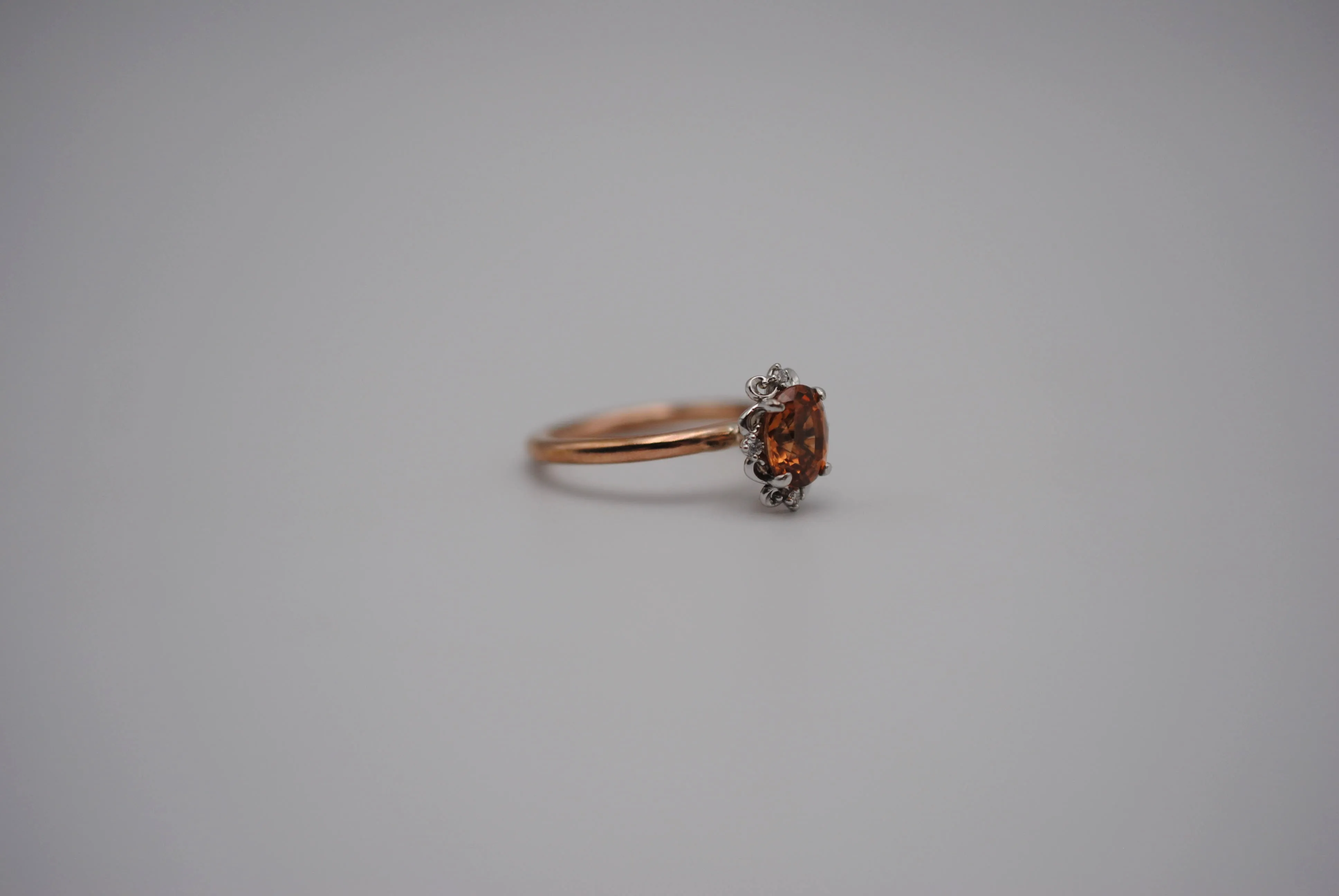 Garnet Ring: Oval Cut, Rose Gold Fill Band, White Gold Vintage Diamond Setting
