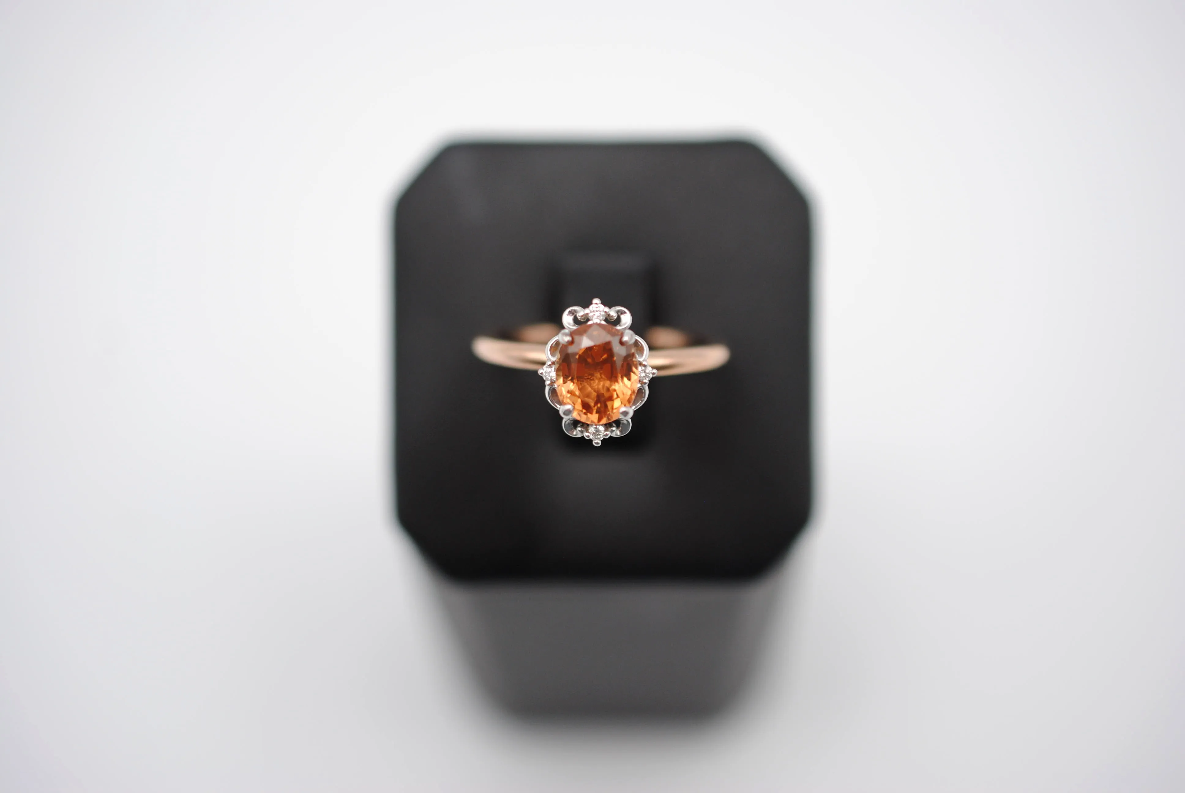 Garnet Ring: Oval Cut, Rose Gold Fill Band, White Gold Vintage Diamond Setting