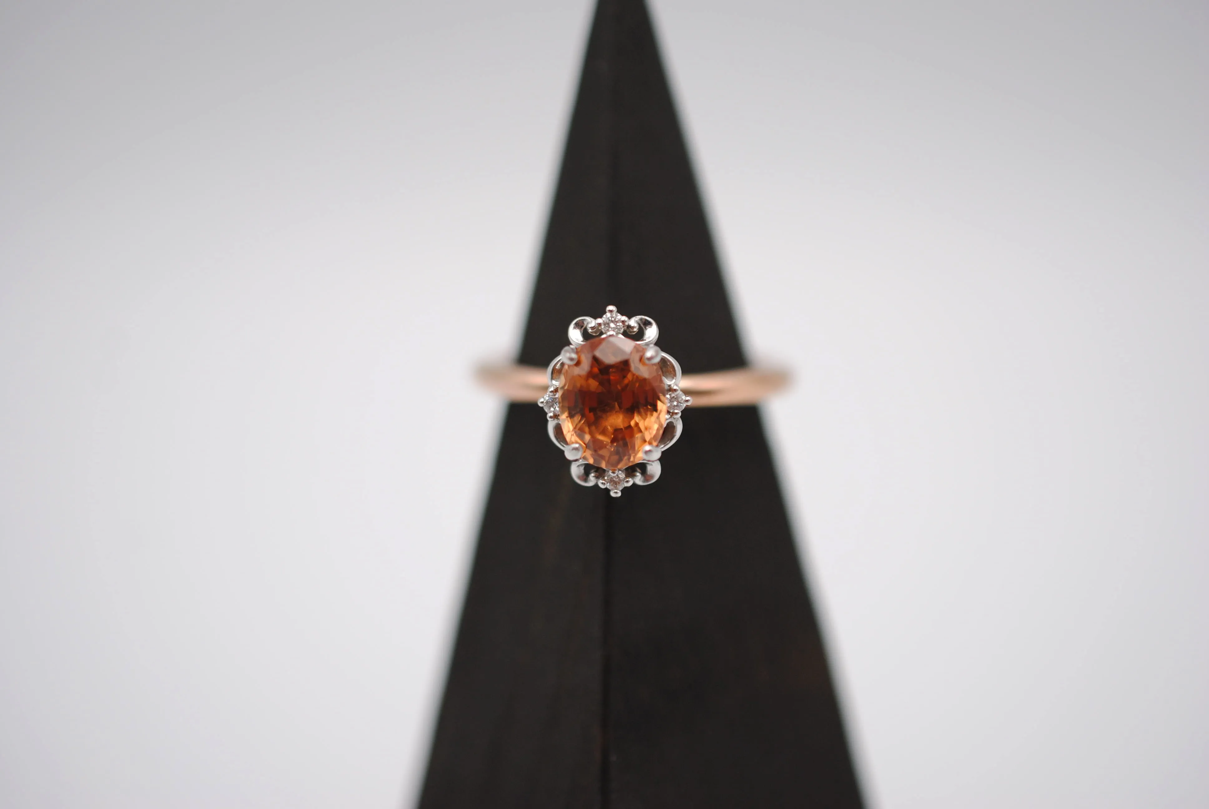 Garnet Ring: Oval Cut, Rose Gold Fill Band, White Gold Vintage Diamond Setting