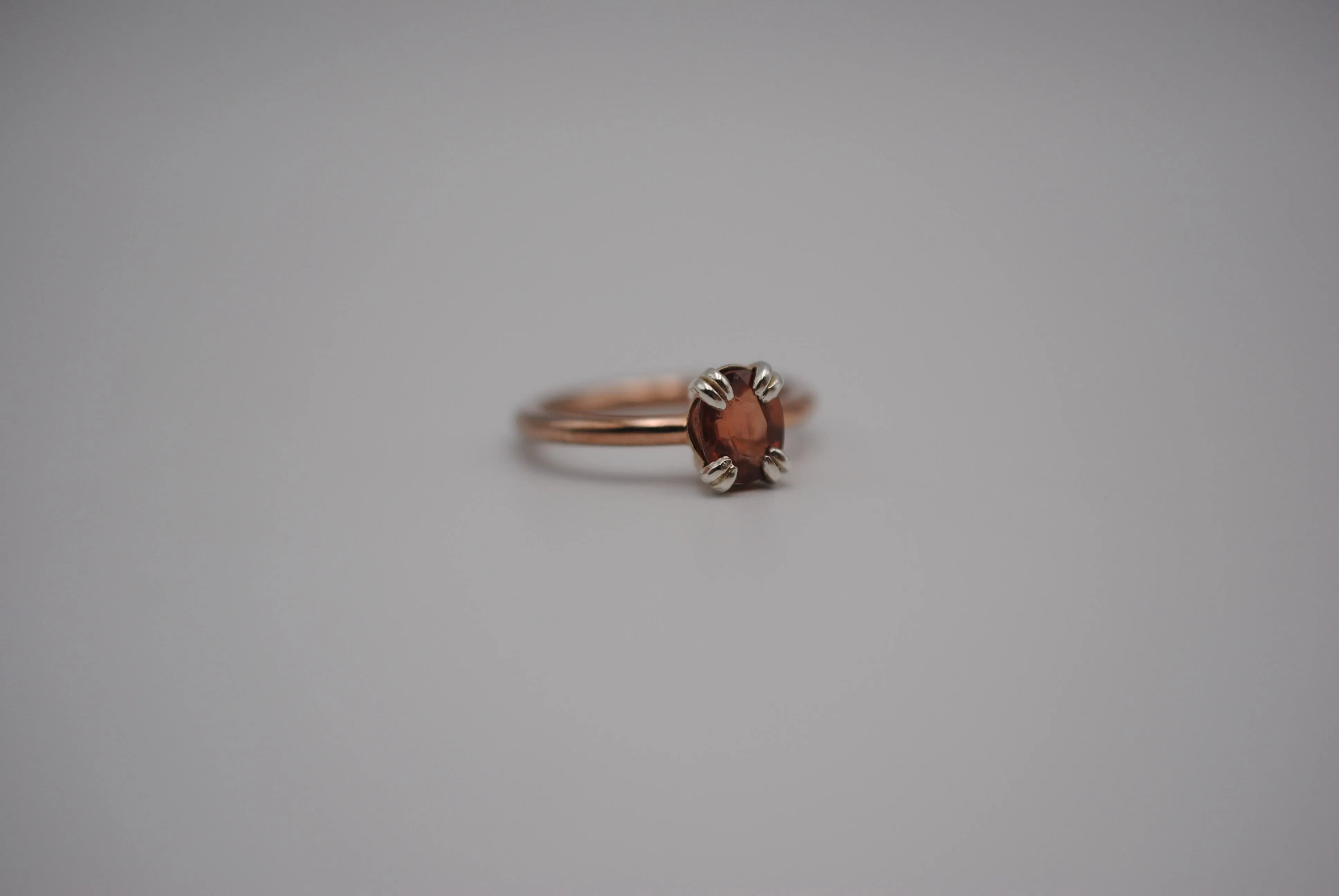 Garnet Ring: Oval Cut, Rose Gold Fill, Double Prong Silver Setting