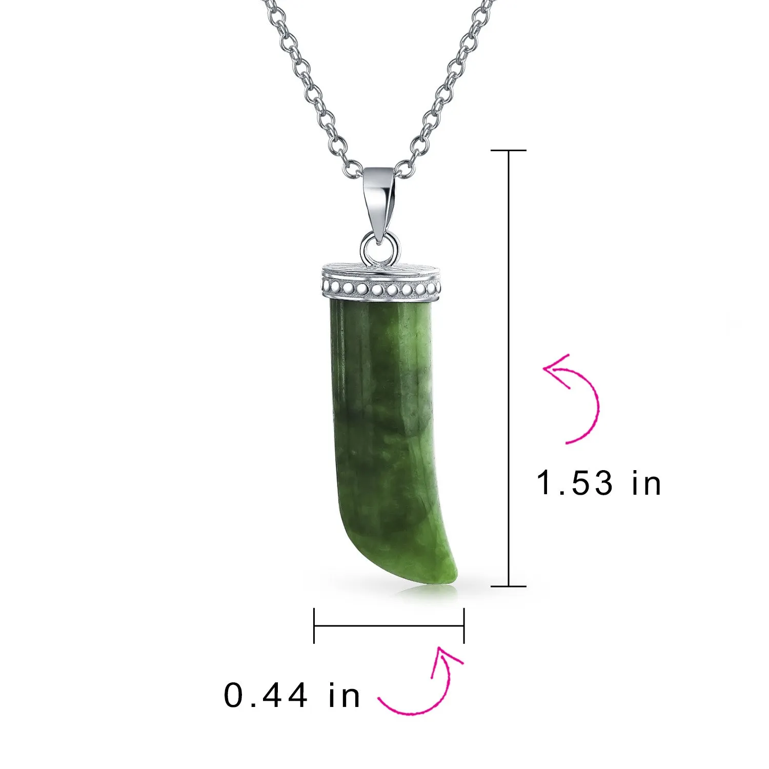 Gemstone Necklace Italian Horn Shark Tooth Amulet Green Jade Pendant