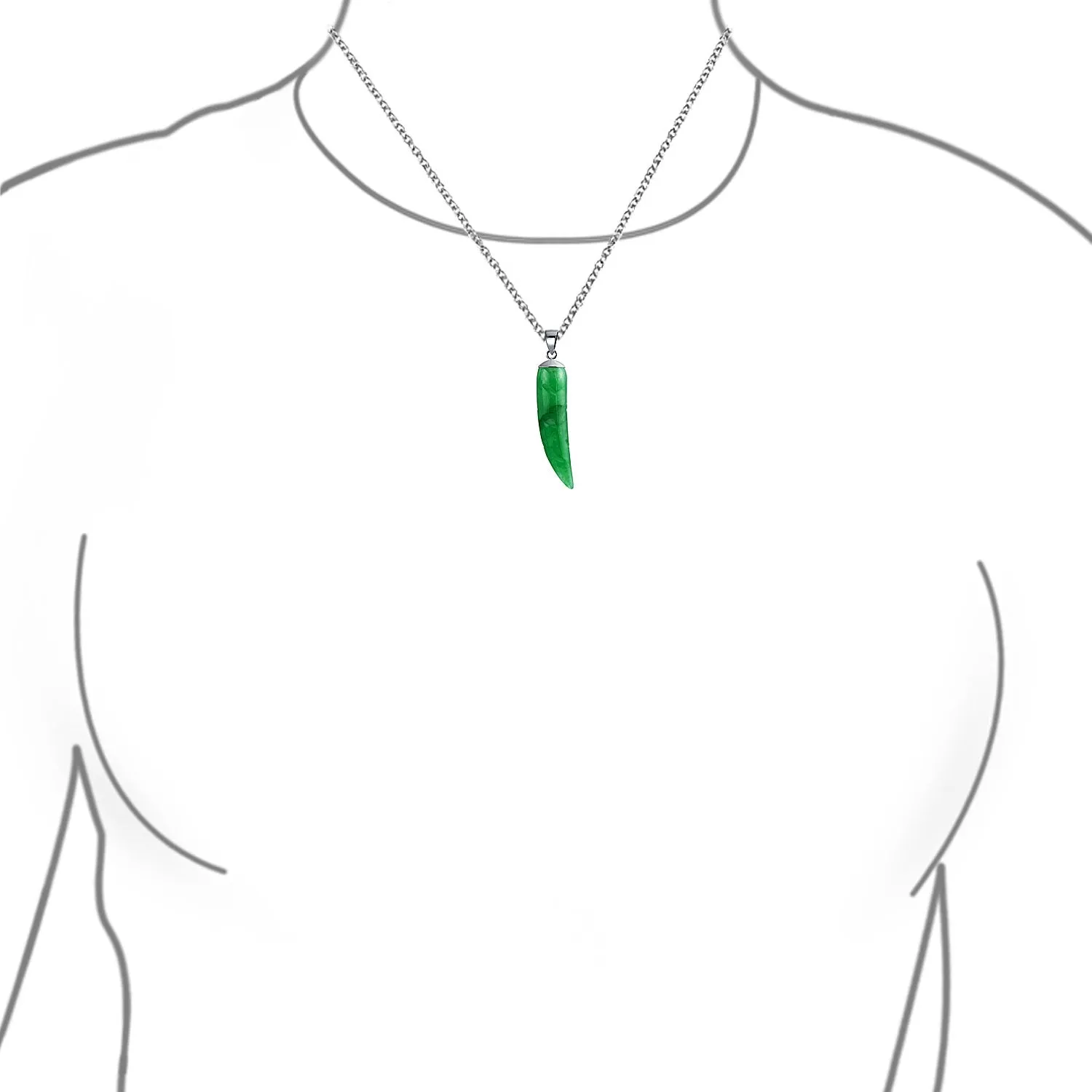 Gemstone Necklace Italian Horn Shark Tooth Amulet Green Jade Pendant
