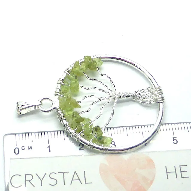 Gemstone Tree Pendant, Peridot Chips, Silver Plated