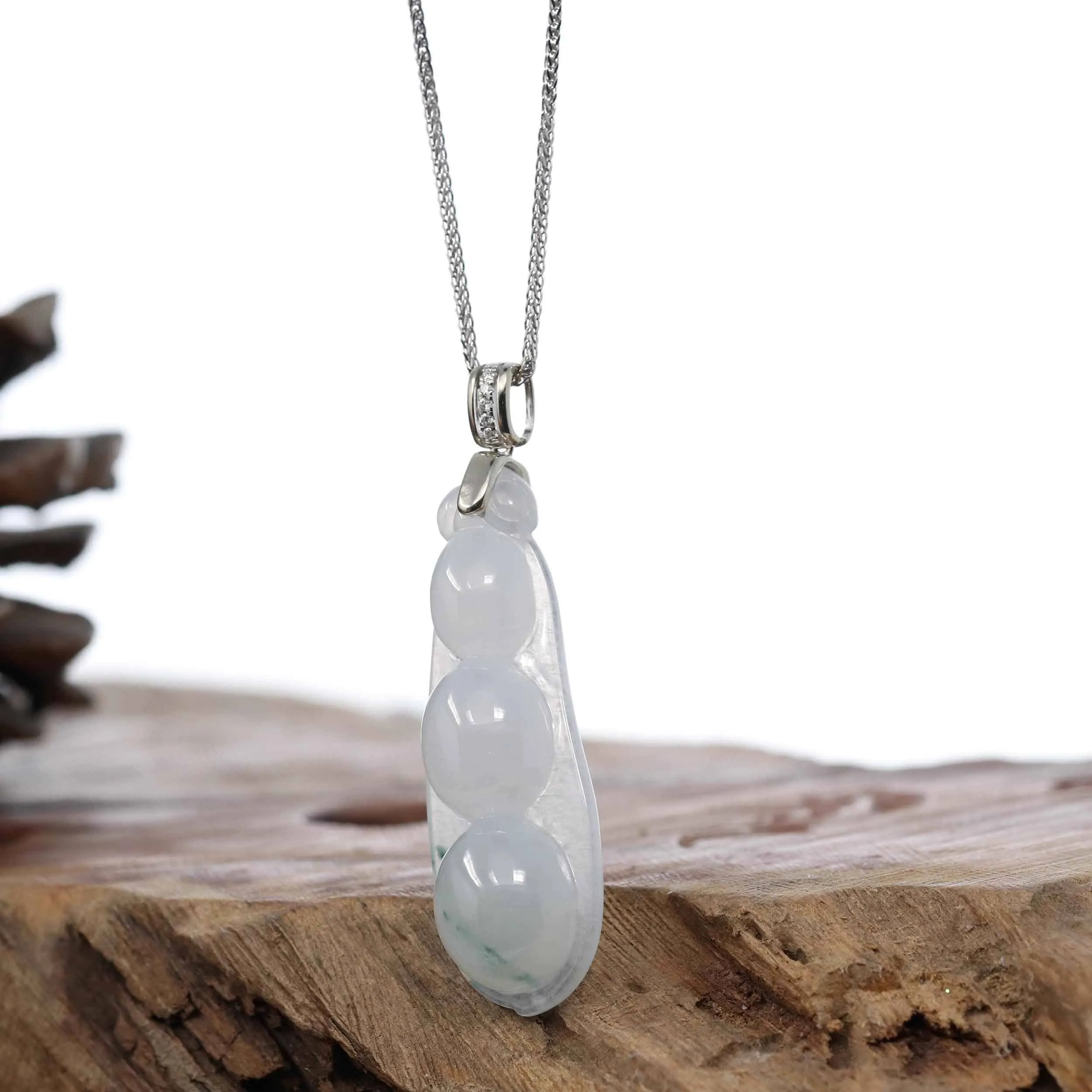 Genuine Burmese Ice Blue Jadeite Pendant with 14k White Gold Bail