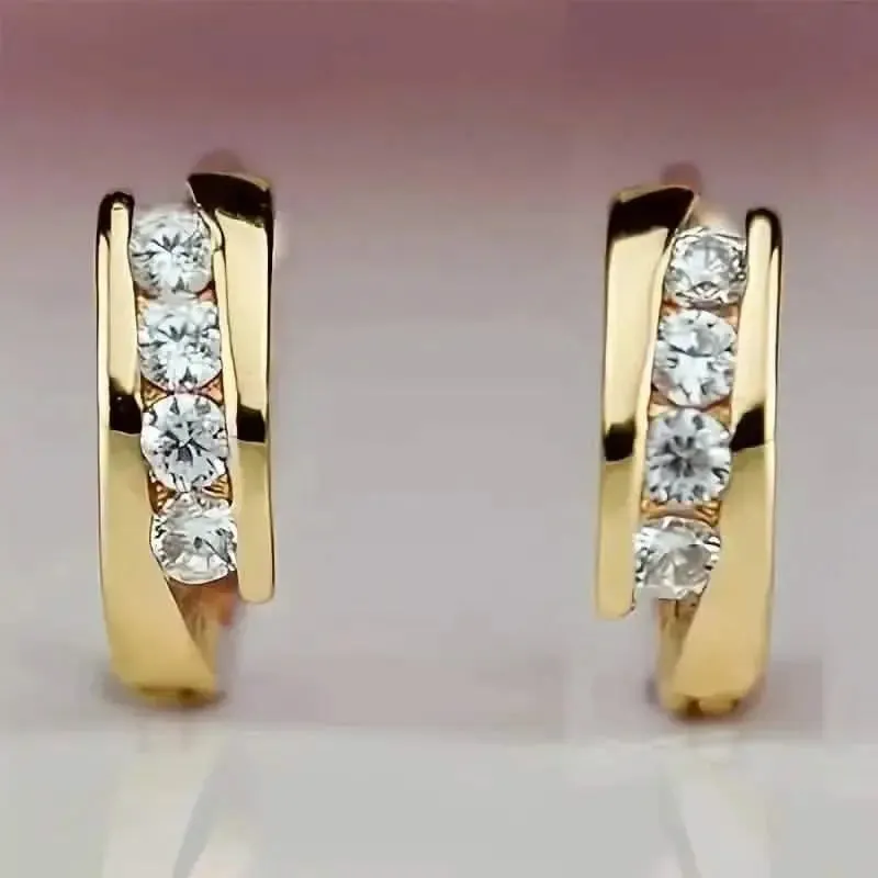 Glamorous 18K Gold-Plated Hoop Earrings with Dazzling Zircon Embellishments