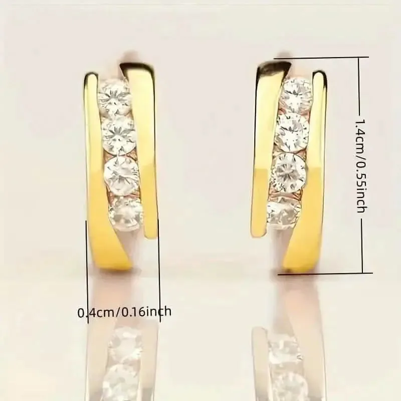 Glamorous 18K Gold-Plated Hoop Earrings with Dazzling Zircon Embellishments