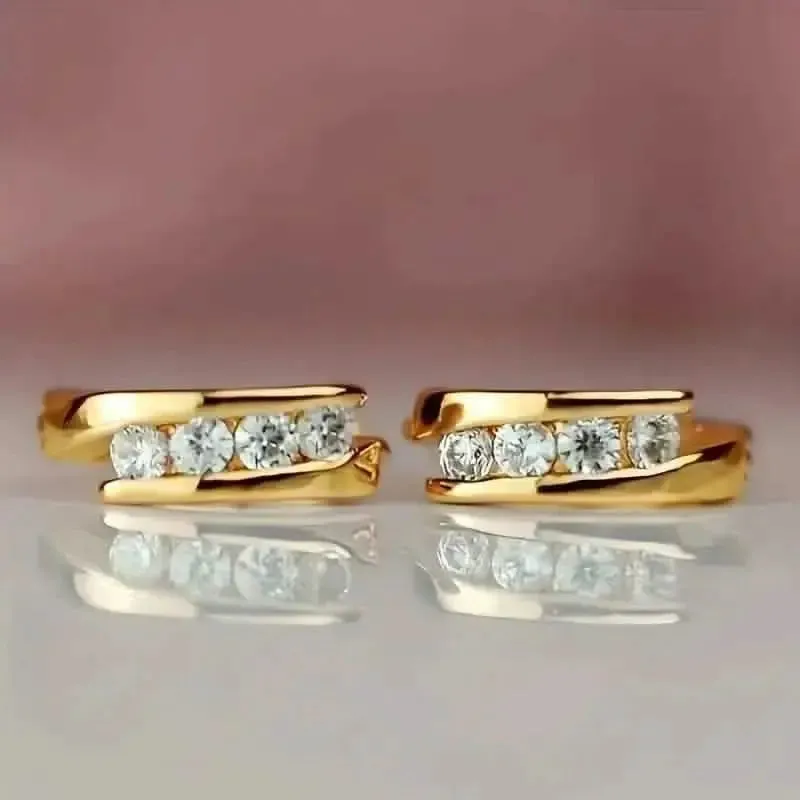 Glamorous 18K Gold-Plated Hoop Earrings with Dazzling Zircon Embellishments