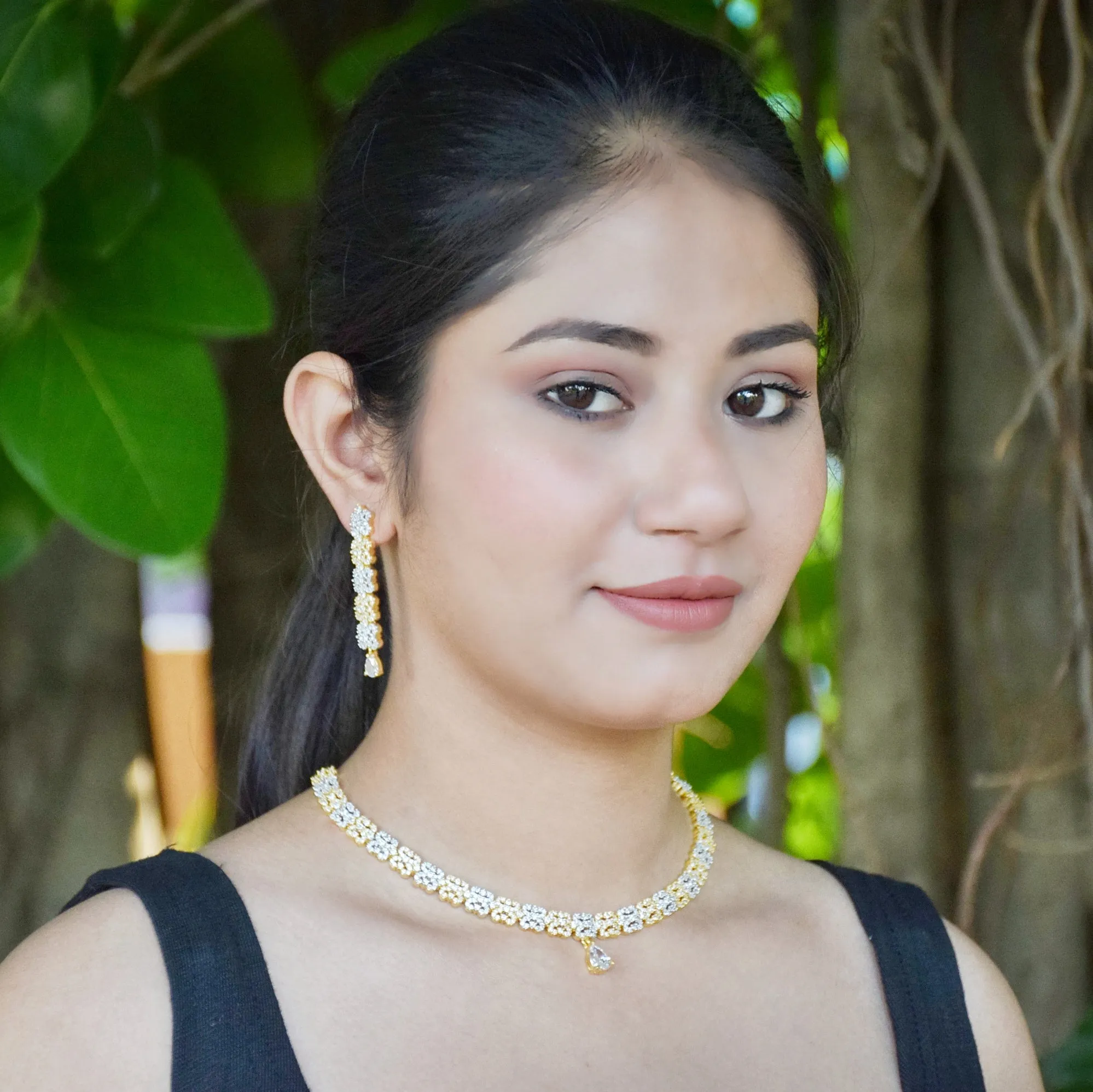 Gold Polish Light Zircon/AD Necklace Set 7608-1185