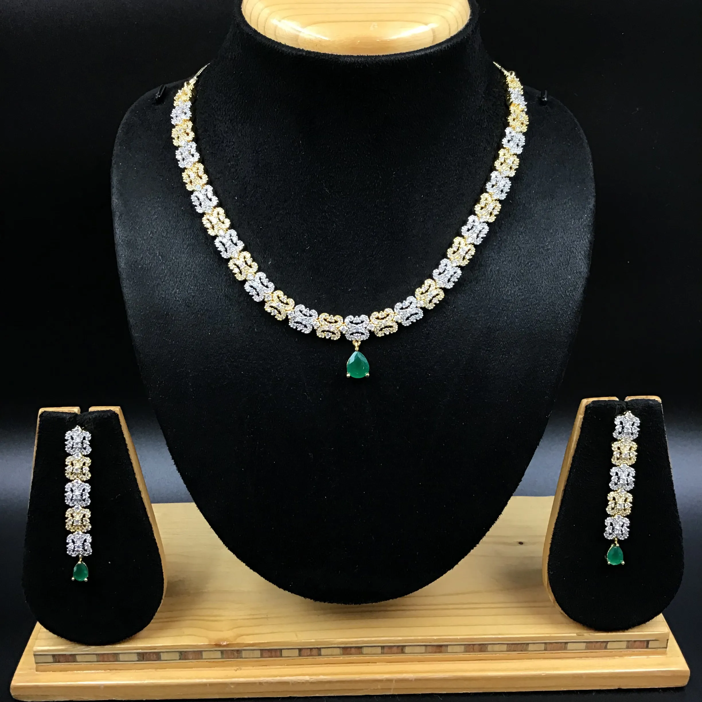 Gold Polish Light Zircon/AD Necklace Set 7608-1185