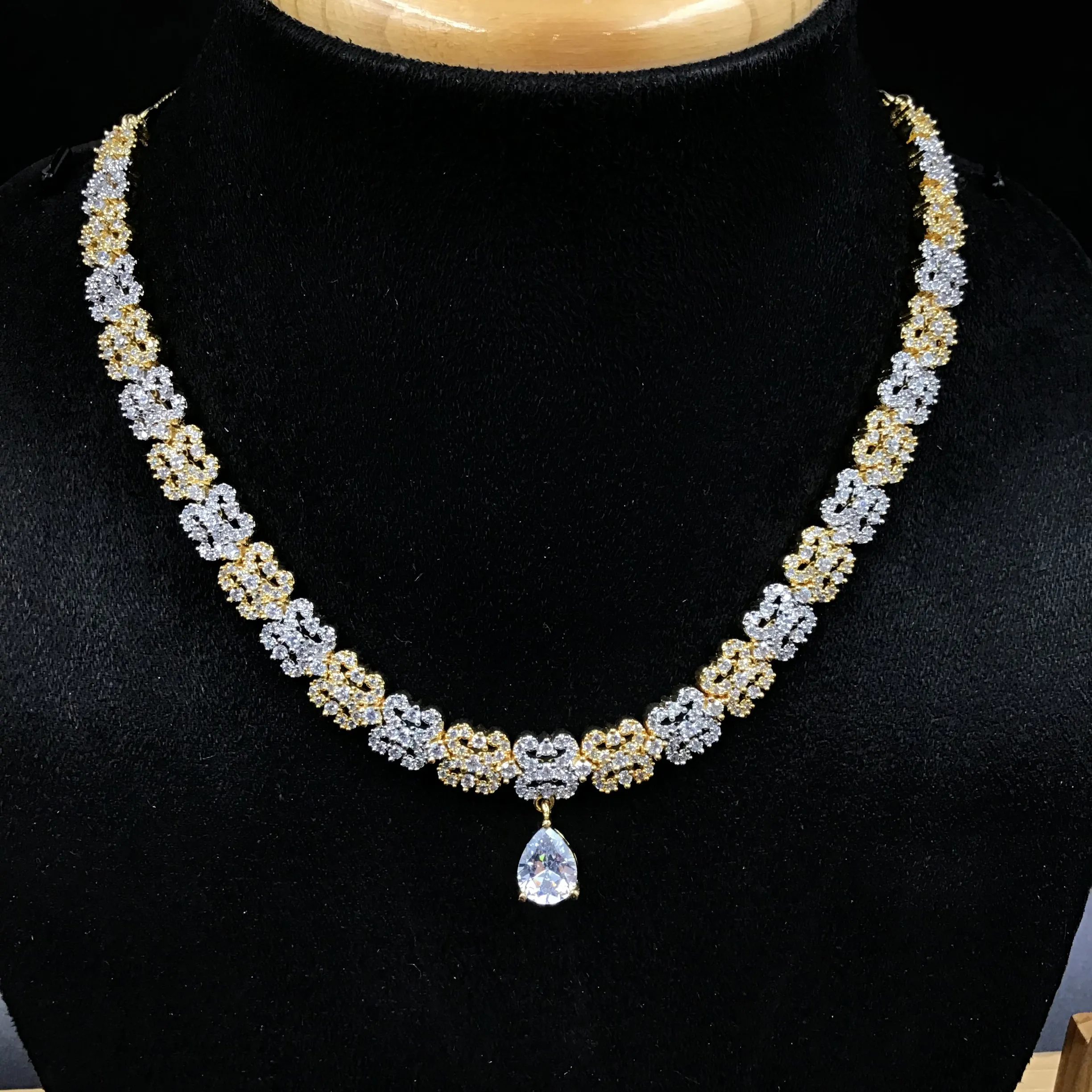 Gold Polish Light Zircon/AD Necklace Set 7608-1185