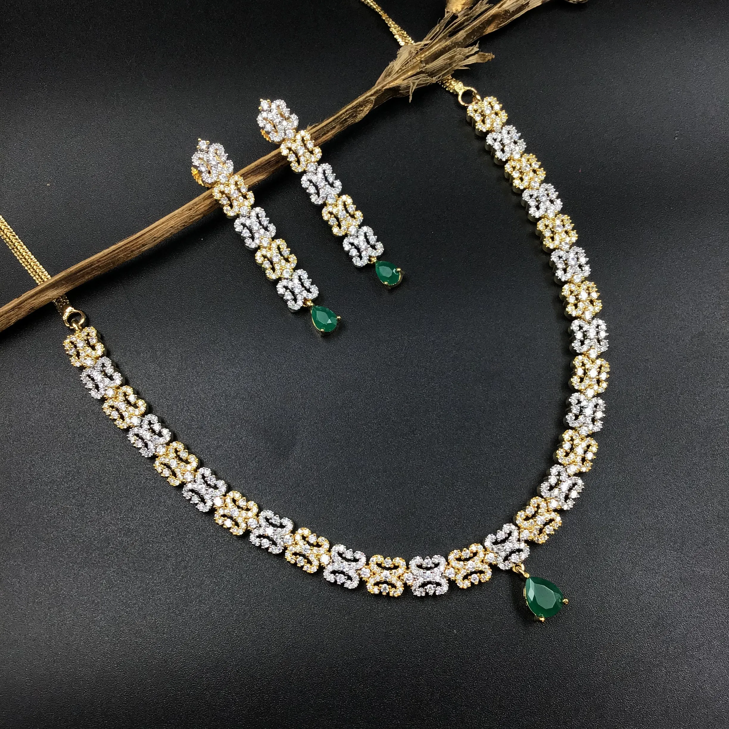 Gold Polish Light Zircon/AD Necklace Set 7608-1185