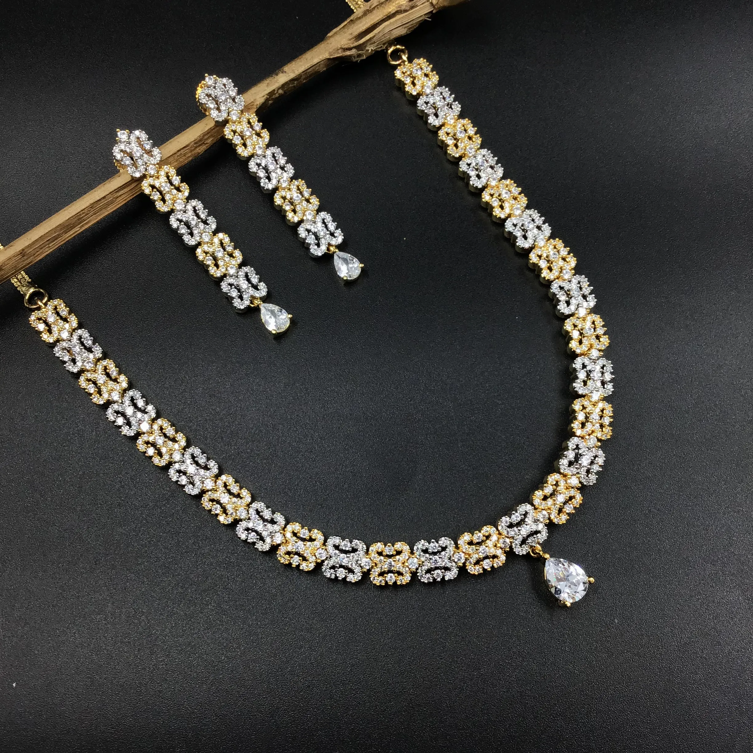 Gold Polish Light Zircon/AD Necklace Set 7608-1185