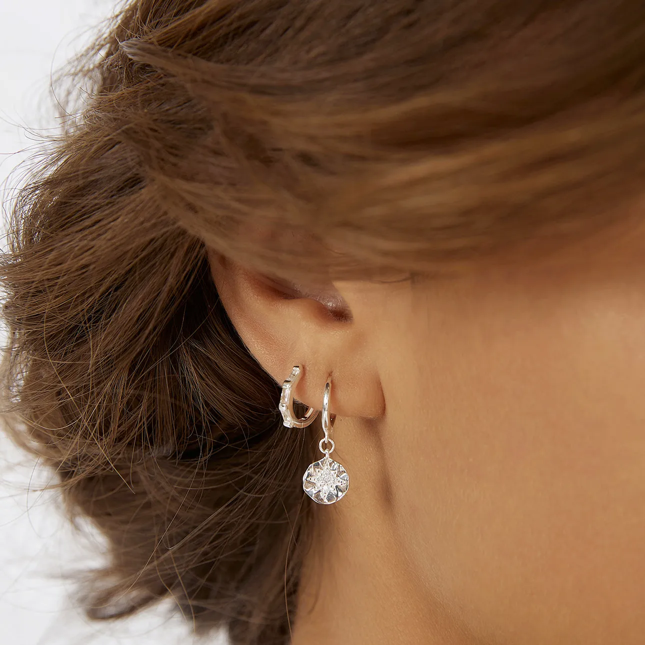 Holi Silver Huggie Earrings