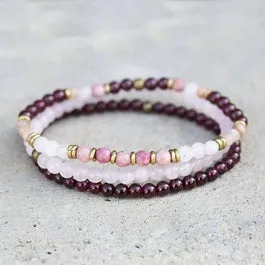 Love & Self Love - Red Garnet and Rose Quartz Wrist Energy Mala Bracelet