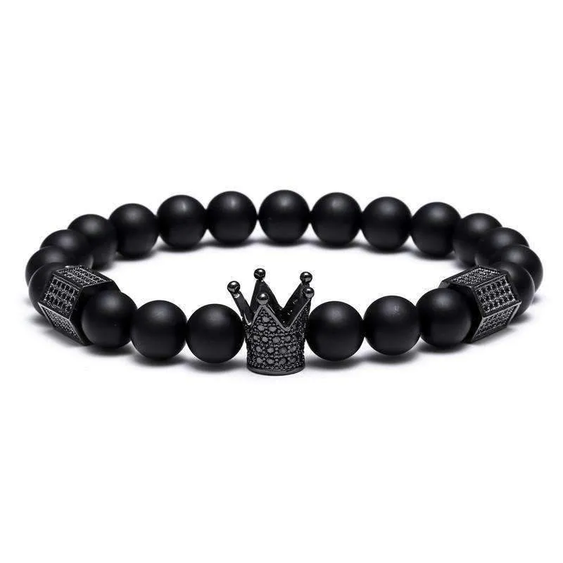 Matte Onyx Natural Stone Crown Bracelet