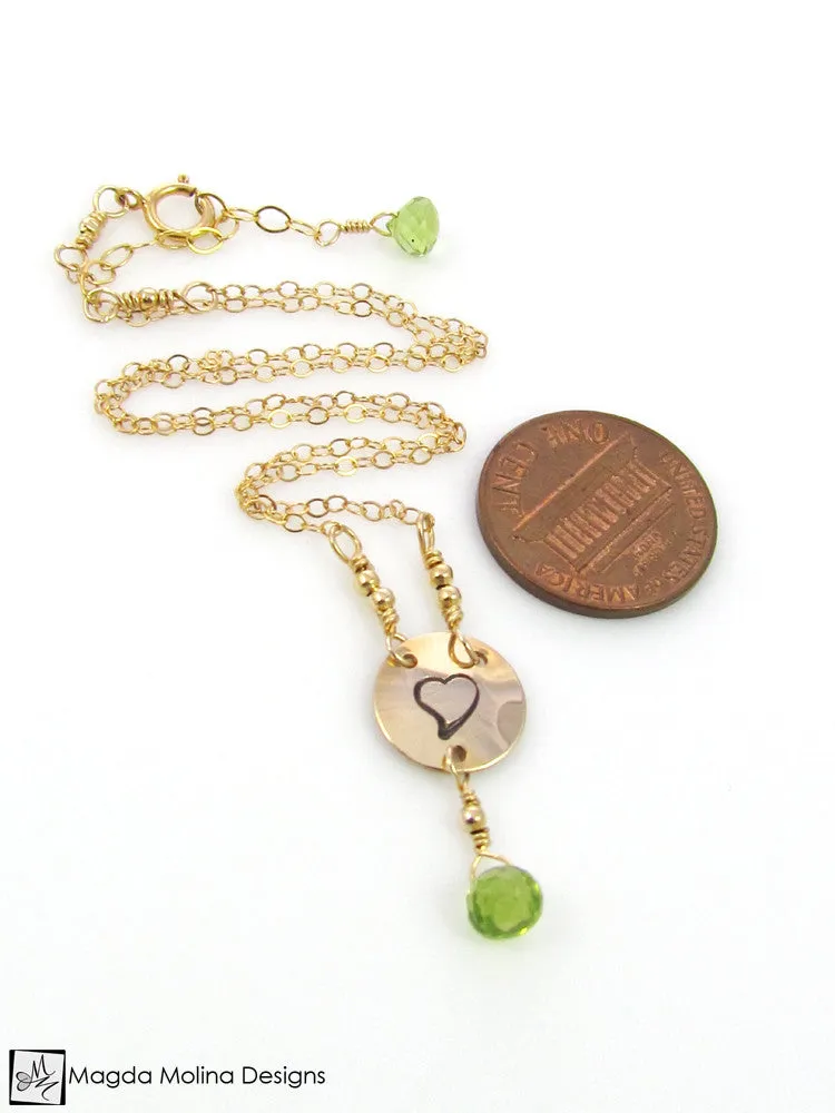 Mini Goddess (children) Heart And Peridot Necklace
