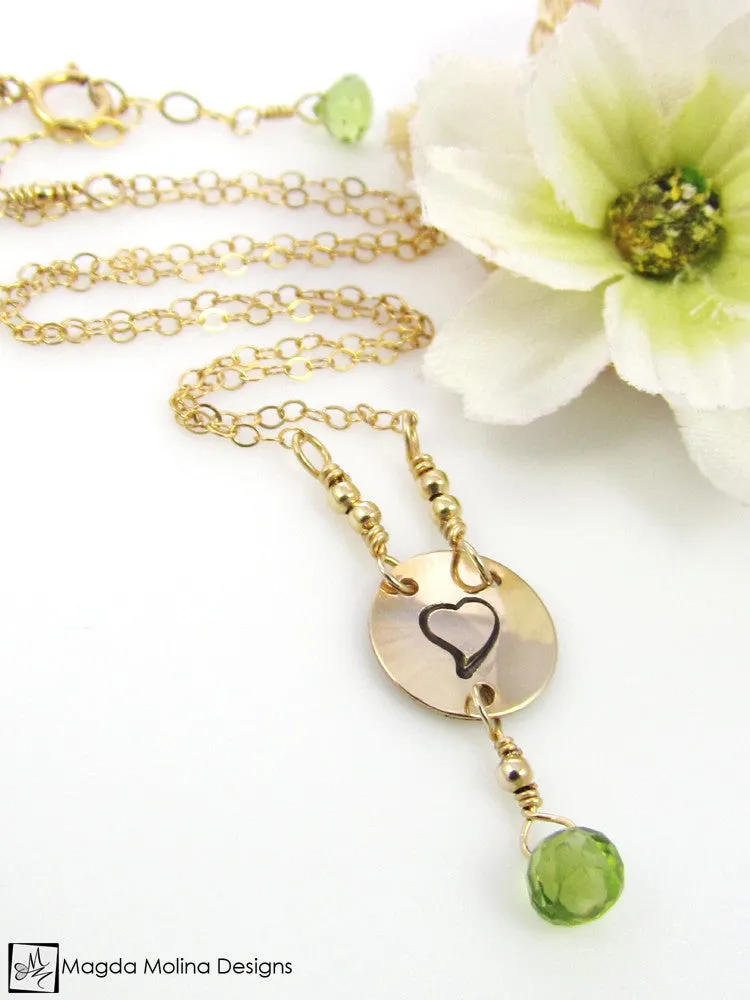 Mini Goddess (children) Heart And Peridot Necklace