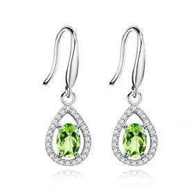 Natural Gemstone Green Peridot Hook Earrings Women Halo Pendant Necklace Pure Silver 925 Fine Jewelry Sets with Box