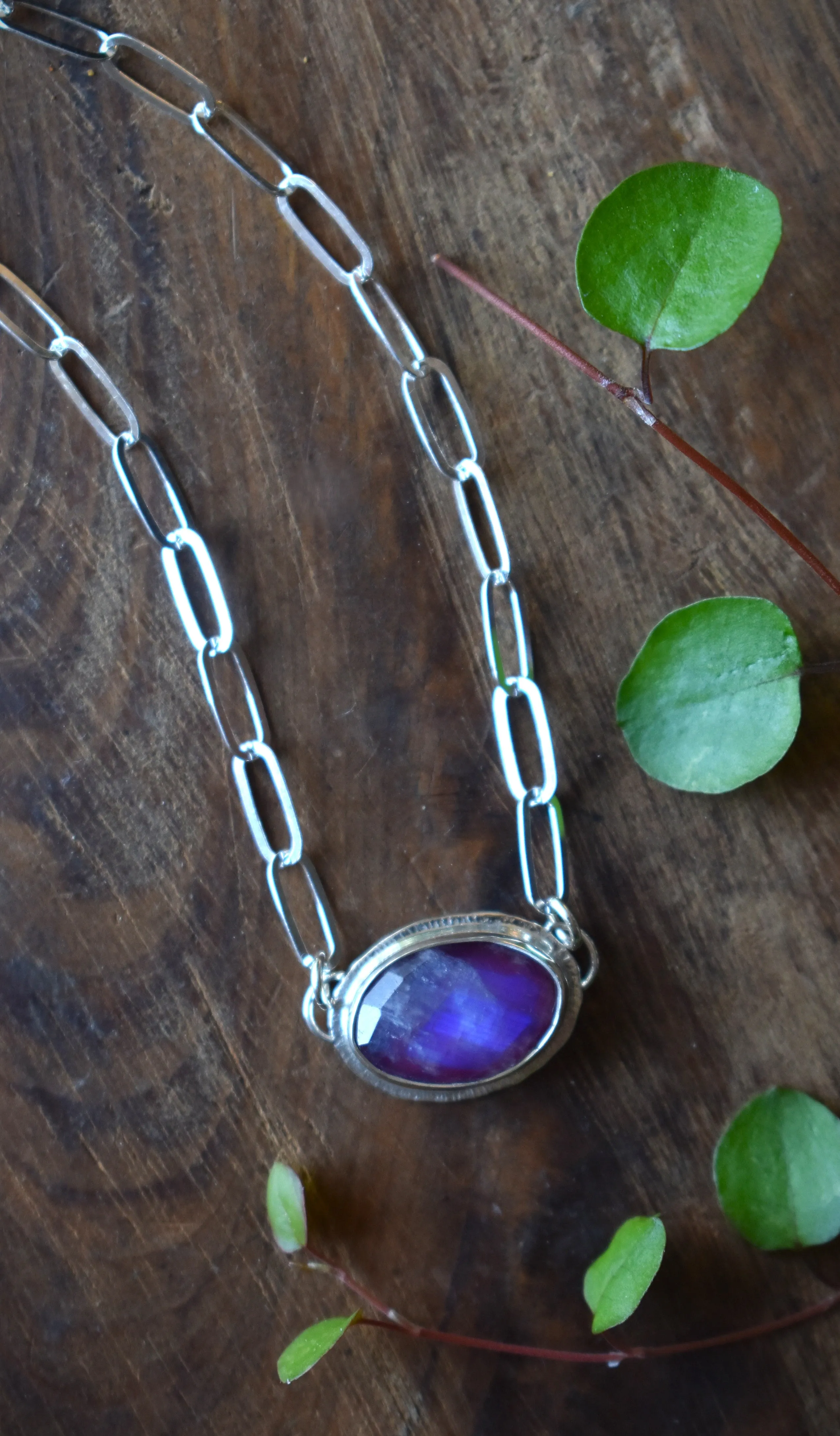 Rainbow Moonstone & Red Jasper Doublet Necklace