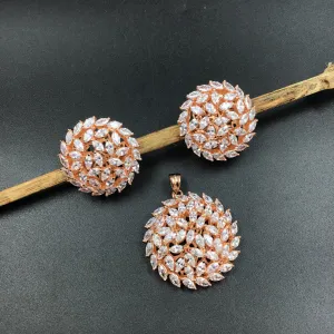 Rose Gold Plated Zircon/AD Pendant Set 13250-0133