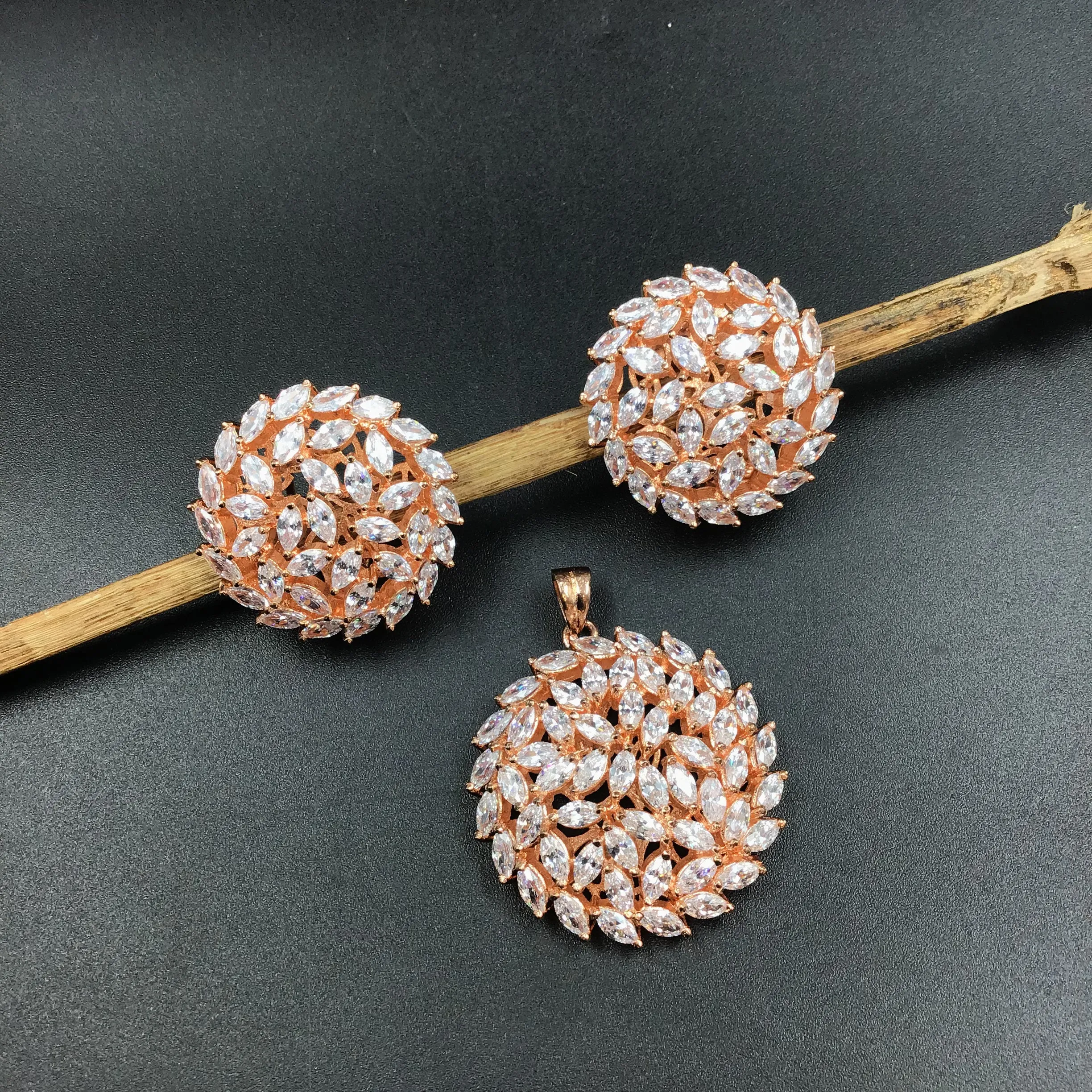 Rose Gold Plated Zircon/AD Pendant Set 13250-0133