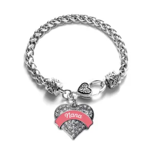 Silver Coral Nana Pave Heart Charm Braided Bracelet