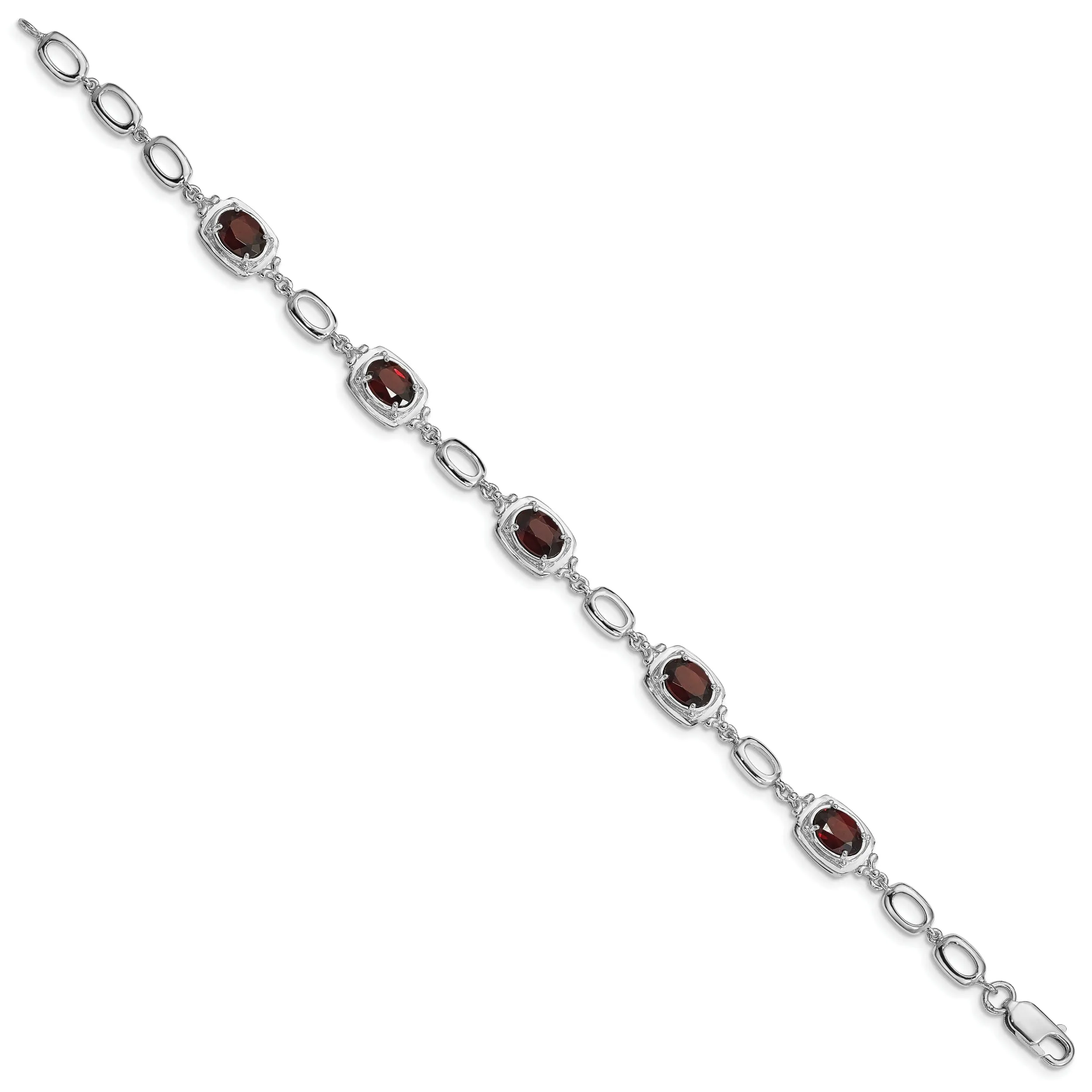 Silver Oval Shape Garnet Gemstone Link Bracelet