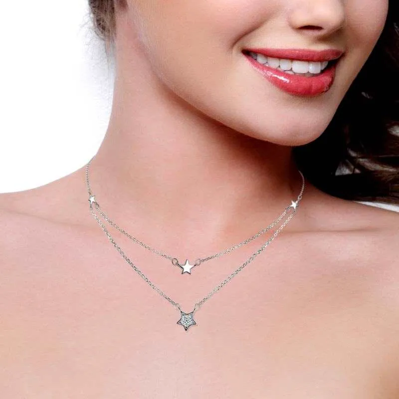 Silver Star Multi layer Necklace