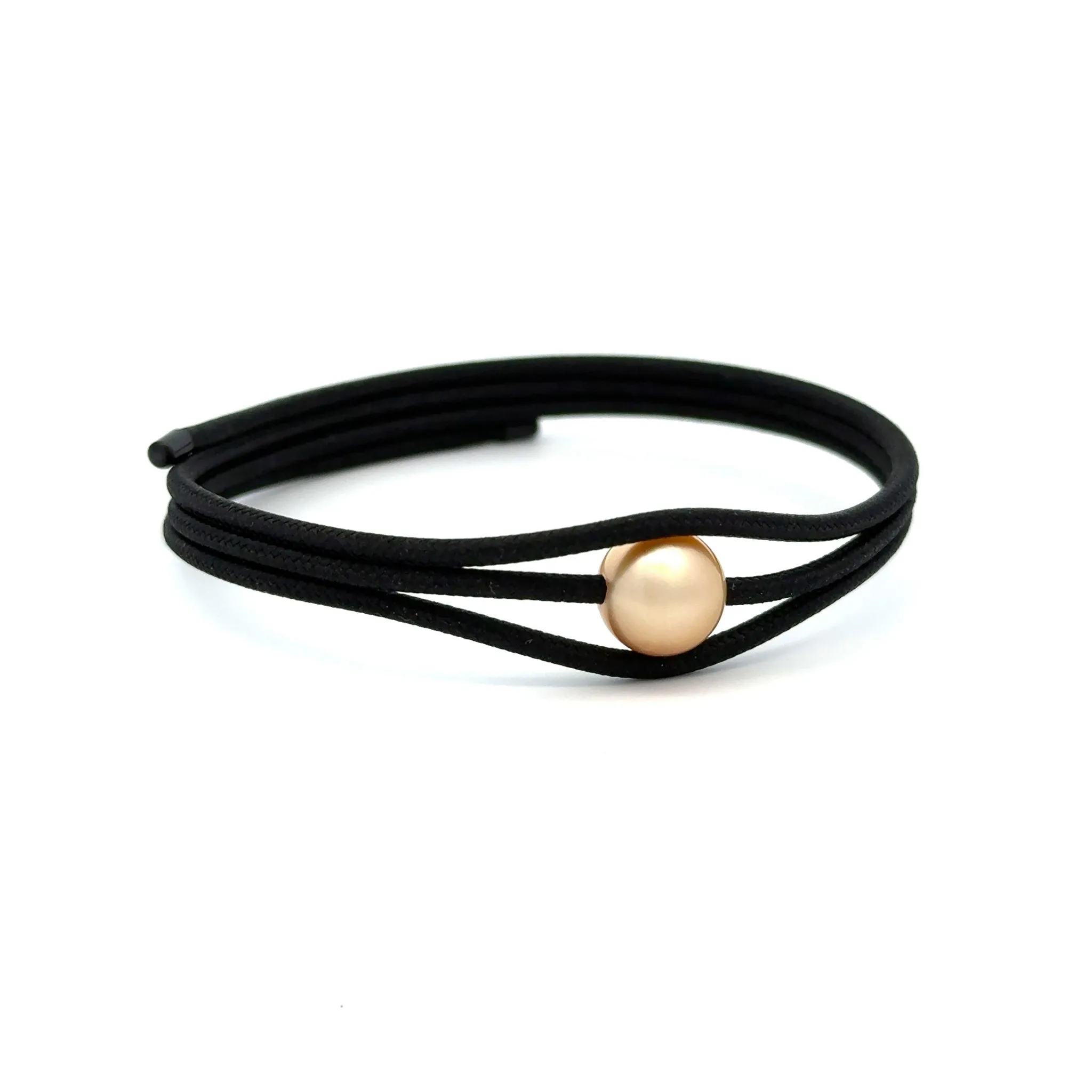 Stainless Steel South Sea Cultured 9-10mm Pearl Black Magnetic Wrap Bracelet With Black Ends