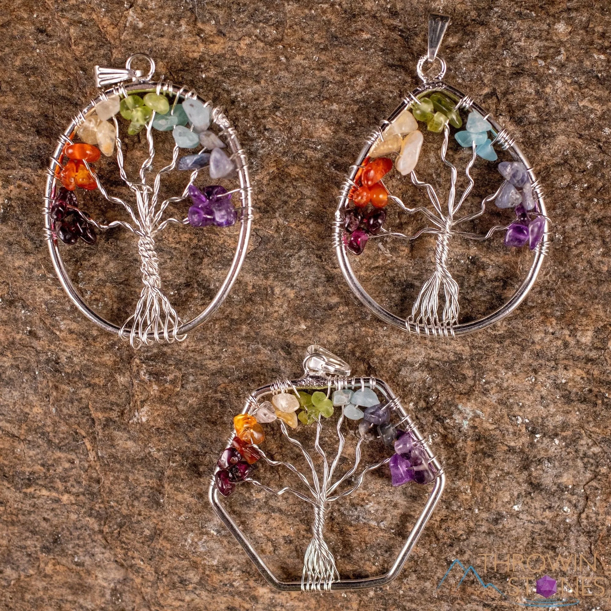 Tree of Life Pendant, CHAKRA Crystal Pendant - Teardrop, Oval, Hexagon - Tree of Life Chakra Necklace, Wire Wrapped Jewelry, E2000