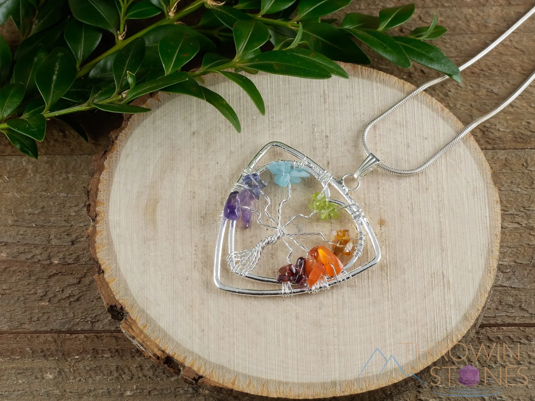 Tree of Life Pendant, CHAKRA Crystal Pendant - Tree of Life Chakra Necklace, Wire Wrapped Jewelry, E1385