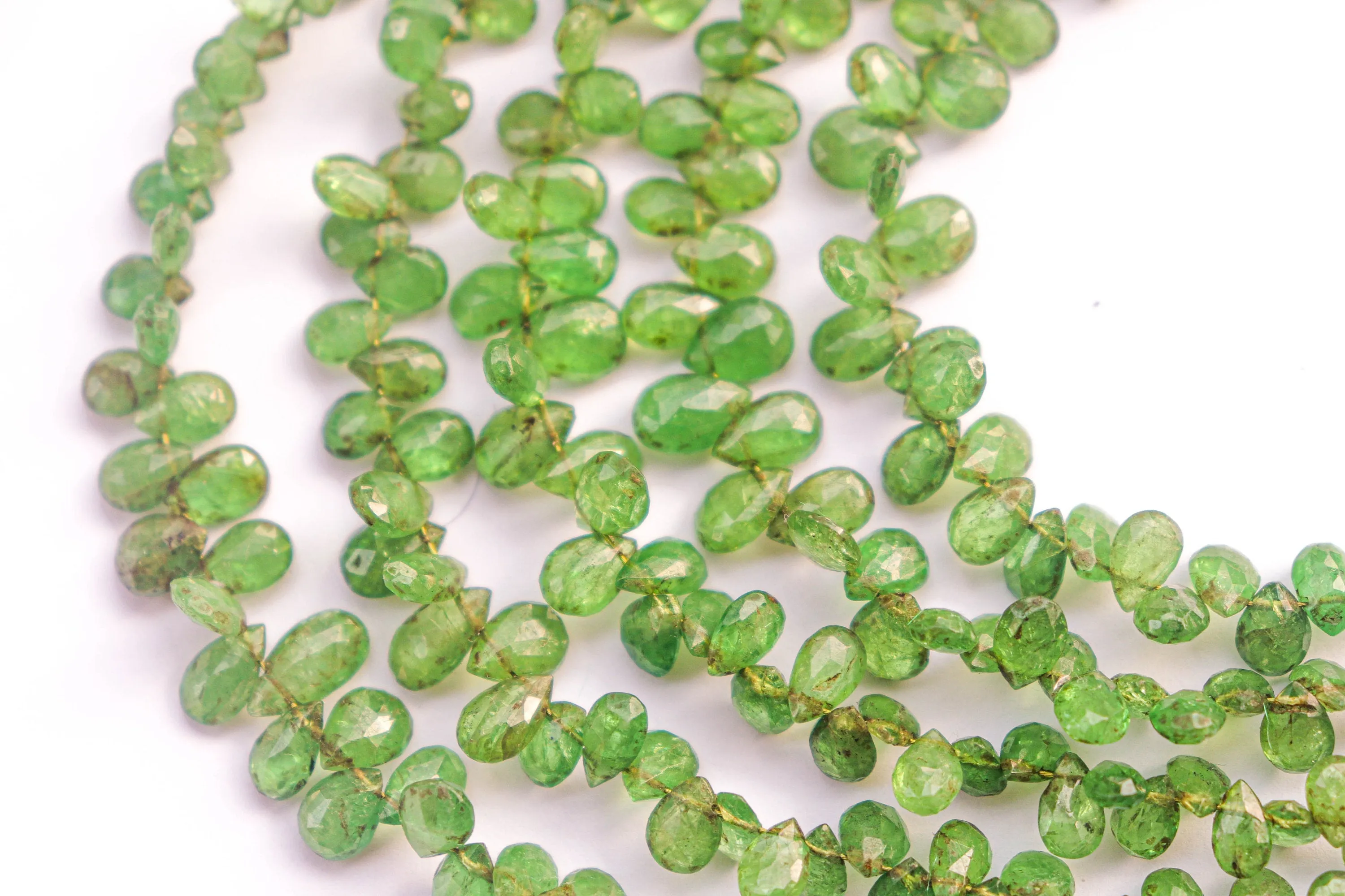Tsavorite Briolette Faceted Pear Shape | 3x5mm to 6x8mm | 70-80-90 Pieces String | Natural Tsavorite Garnet | Beadsforyourjewellery