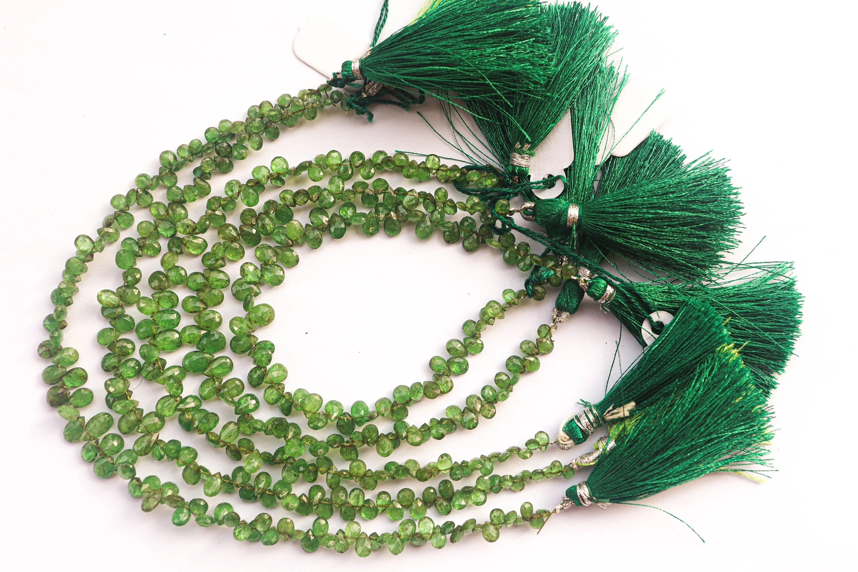 Tsavorite Briolette Faceted Pear Shape | 3x5mm to 6x8mm | 70-80-90 Pieces String | Natural Tsavorite Garnet | Beadsforyourjewellery