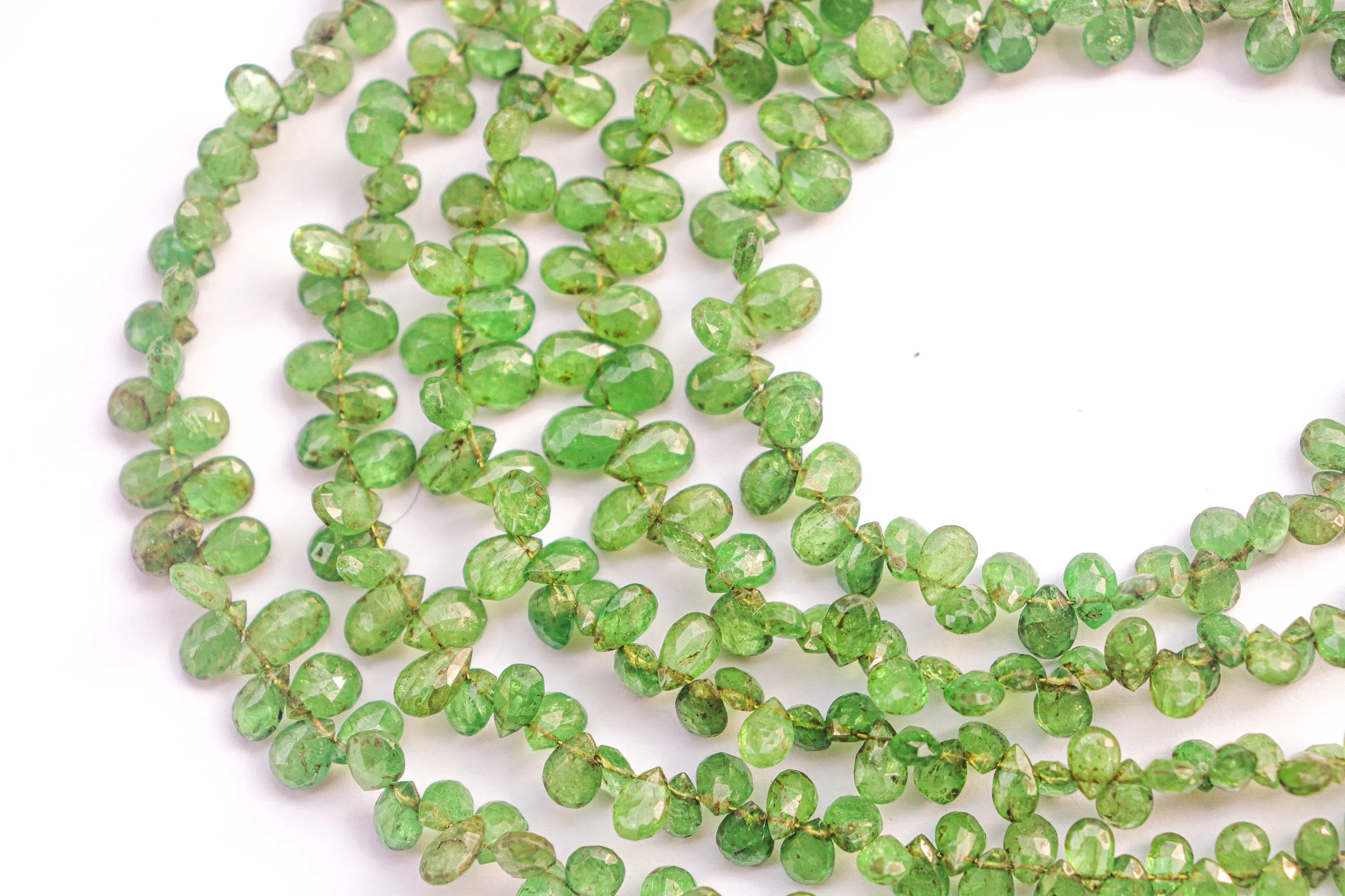 Tsavorite Briolette Faceted Pear Shape | 3x5mm to 6x8mm | 70-80-90 Pieces String | Natural Tsavorite Garnet | Beadsforyourjewellery