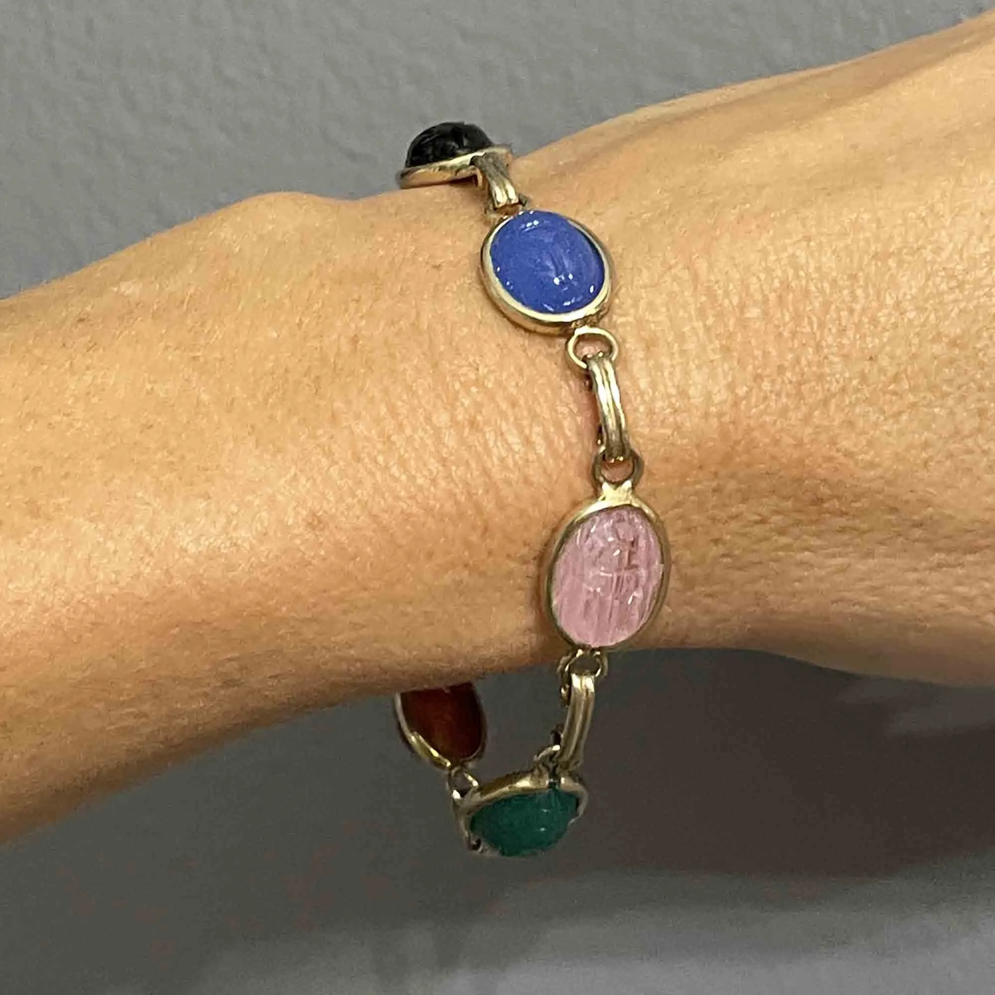Vintage Gold Fill Gemstone Scarab Beetle Bug Bracelet