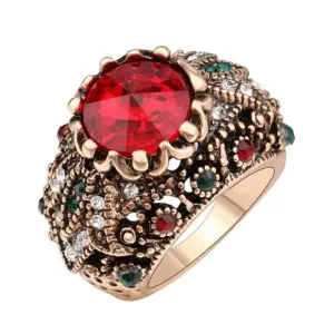 Vintage Jewelry Cocktail Rings for Women with Crystal in Gold Color
