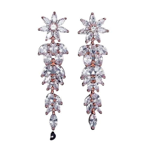 Women Gorgeous Flower Cluster Long Dangle Drop Earrings