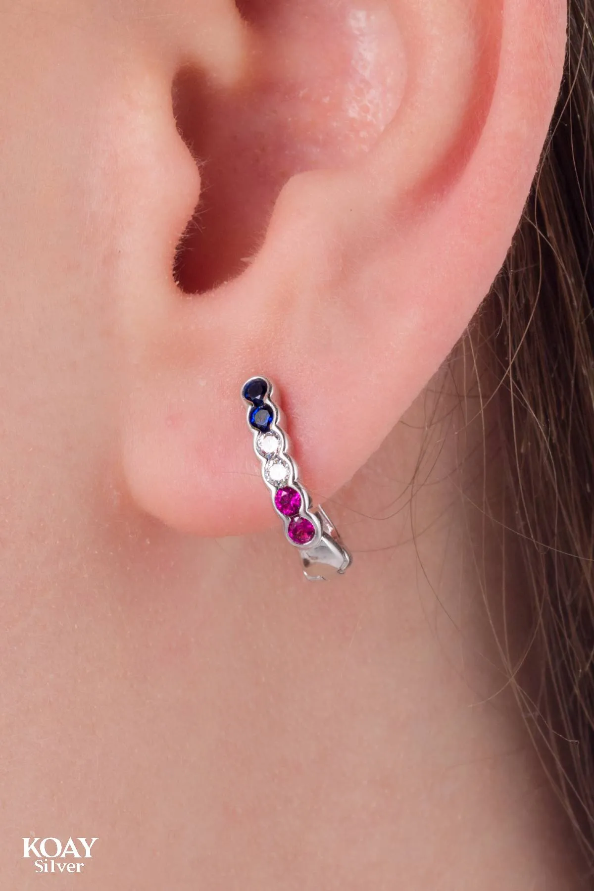 Zircon Hoop Pink & Blue Earring