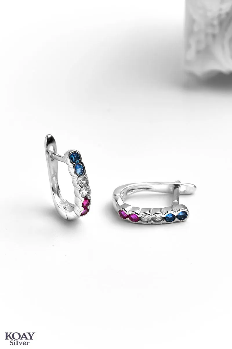 Zircon Hoop Pink & Blue Earring