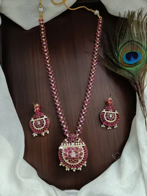 Zircon Long Necklace Set in Hydro Ruby Color